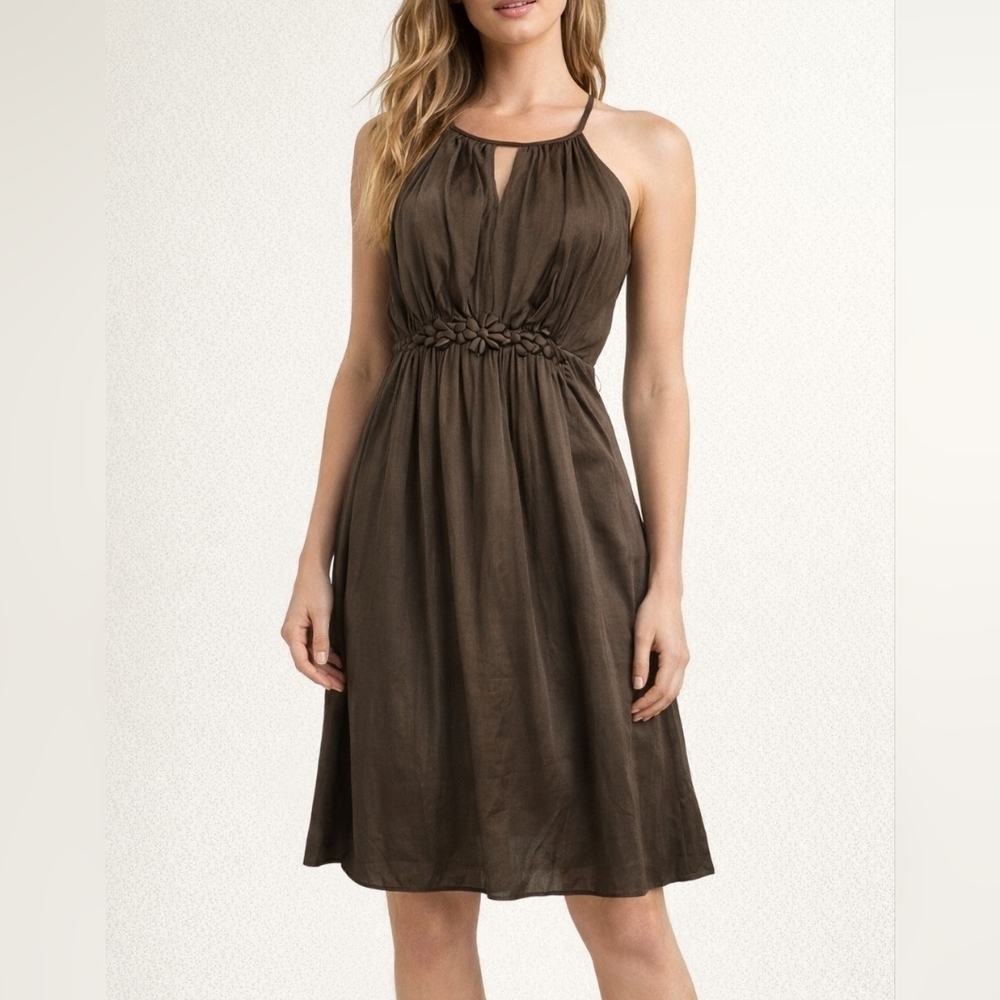 ESLEY Charcoal Gray Keyhole Spaghetti Strap High Waist Halter Slip Holiday Dress
